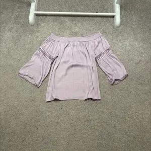 Jennifer Lopez Lilac Off Shoulder Embroidered Crochet Blouse thumbnail 4