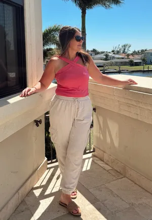 BOUTIQUE LINEN CARGO PANTS Tan Size M thumbnail 1
