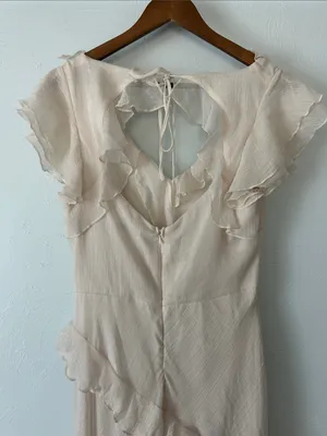Sparkly Ruffle Tiered V-Neck Maxi Dress in Light Cream thumbnail 4