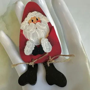 Handmade Wooden Santa Claus Brooch Pin thumbnail 2