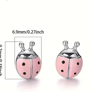 Pink and Silver Ladybug Earrings thumbnail 4