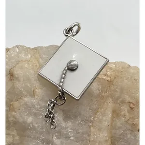 Vintage Graduation Cap White‎ Enamel Tassel Charm Pendant Sterling 925 Silver thumbnail 2