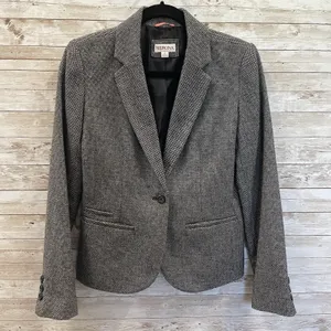 Merona Womens 2 Blazer Black White Gray Wool Blend 1 Button Professional‎ Jacket thumbnail 1