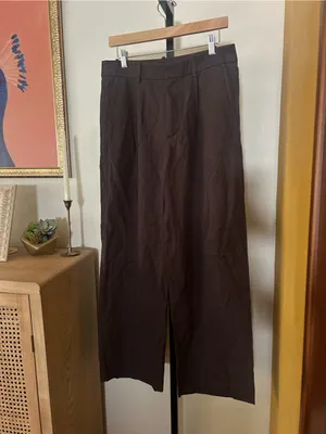 Madewell Slouchy Straight Pant Drapey Twill Wide Leg Trousers Linen Brown Size 6 thumbnail 3