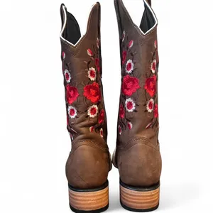 White Diamond Women’s Western Boots 7.5 Brown Leather Embroidered Square Toe thumbnail 7