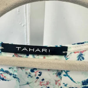 Tahari Cottagecore Floral Paisley Lace Up Tassel Blouse Blue Teal White Boho thumbnail 7