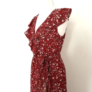 Max Studio Rust Floral Ruffle High Low Wrap Midi Dress Romantic Boho Summer Sz S thumbnail 4