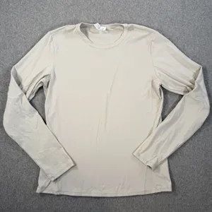 Yogalicious Women's Large Zenly Zena Long Sleeve Activewear Top Tan Crew Neck thumbnail 1