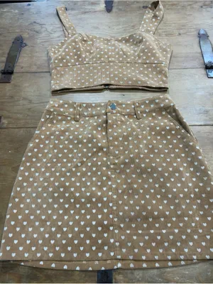 Le Lis Collection Women’s Small Heart Print Corduroy Crop Top & Mini Skirt Set thumbnail 9