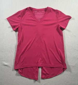 WOMEN'S PINK ACTIVEWEAR SHIRT Size Small V-Neck Open Split Back Workout Top Gym thumbnail 1