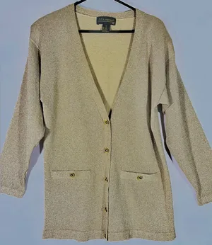 VTG LISA originals Sparkle Knit Cardigan Women S‎ Gold Button Front Long Sleeve thumbnail 1