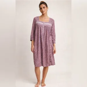 Eileen West Pink Embroidered Floral Nightgown S Cotton Long Sleeve Ruffle Lace thumbnail 7