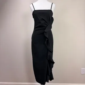 Bardot Likely Rona Ruffle Midi‎ Dress Square Neck Black Cocktail Dress 4/XS thumbnail 3
