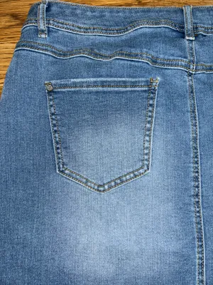 Cato est 1946 Denim Jean Skirt Raw Hem Patched Women's Size 12 Stretch Pockets thumbnail 16