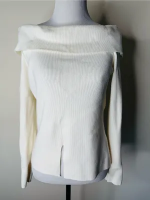 Abercrombie Cream Off Shoulder Ribbed Sweater NWT L thumbnail 2