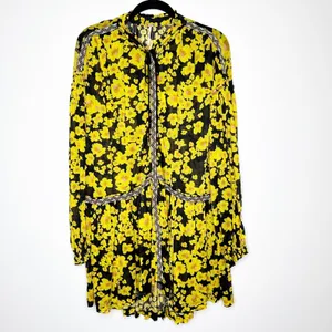 Free People Love Letter Tunic Mini Dress Women's Long Sleeve Yellow Size M thumbnail 2