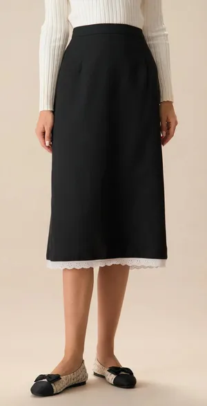 Rihoas Black Contrasting Slit Midi Skirt thumbnail 1