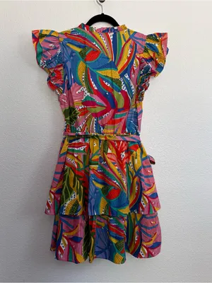 NWT Sugarlips Colorful Leaf Print Tiered Mini Dress Medium thumbnail 5