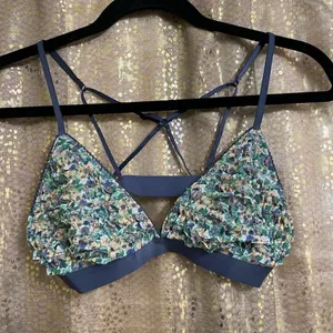 Aerie blue mesh ruffle strappy triangle bralette M, NWOT thumbnail 1