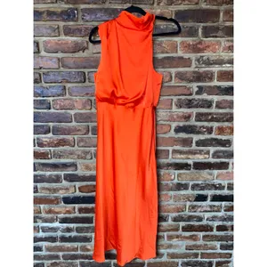 NWOT Lulu's Distinctive Charm Red Orange Satin Midi Dress Women's Size Medium thumbnail 3