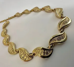 vintage monet gold tone leaf choker necklace thumbnail 1