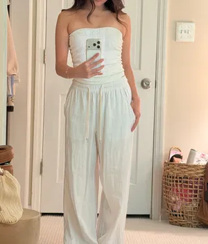 White Linen Drawstring Pant  thumbnail 3