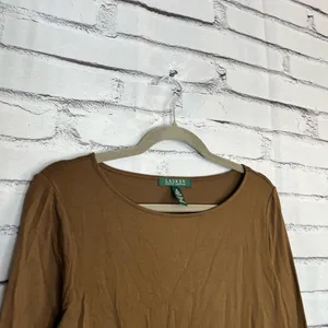 Vintage Lauren Ralph Lauren Brown Longsleeve Top Women’s M Preppy Minimalist Y2K thumbnail 3