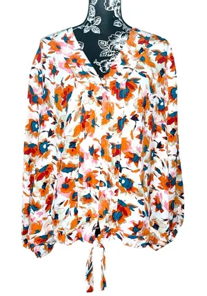 Zac & Rachel Floral Crepe Top Size 1X thumbnail 1