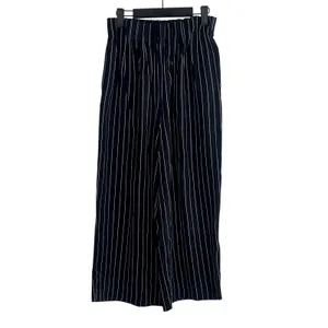 Zara Striped Wide Leg Crop Paperbag Trousers Elastic Waist Pockets S Black White thumbnail 2