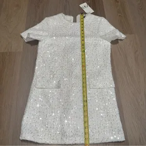 Zara White & Silver Sequin Tweed Short Sleeve Mini Dress - Size XS thumbnail 5