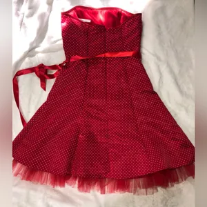 Jessica McClintock Gunne Sax Strapless Polka Dot Dress 9/10 Disneybound Minnie thumbnail 3