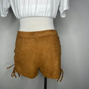 En Créme- Brown Suede Shorts w/ Cross Ties on Side thumbnail 4