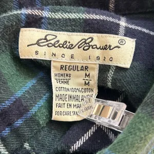 Eddie Bauer Flannel Button Up Shirt Green Medium‎ thumbnail 5