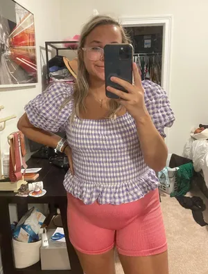 Purple And White Gingham Crop Top thumbnail 1