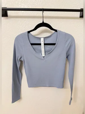 Lululemon Waffle Cotton-Blend Henley Long-Sleeve Shirt Concrete Blue CRTB Size 2 thumbnail 2