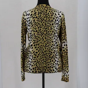 Leopard Animal Print Cardigan Sweater Womens Size M Yellow Black Cheetah thumbnail 5