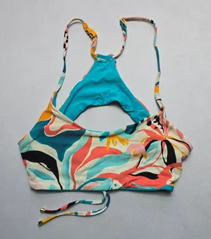 B Swim Blue Pull On Floral Swim Sports Bra Beach‎ Bralette Bikini Top L Large thumbnail 1