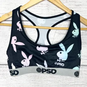 PSD X Playboy Black Pink & Blue Pastel Playboy Bunny Sports Bra Size Large thumbnail 9
