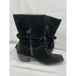 Latigo Portland Black Suede Lace Up Boots Side Zip Chunky Heel Boho Sz 7.5 thumbnail 7