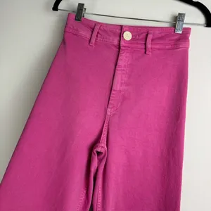 Zara Marine Straight Bright Pink Jeans Sz 2 High Rise Flare Raw Hem thumbnail 7