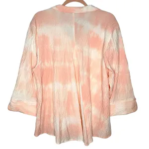 Habitat Clothes To Live In XL Peach Crinkle Textured Button Front Top Lagenlook thumbnail 3