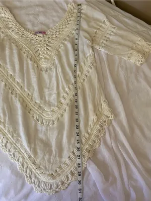 White Crochet-Trim Peasant Top - swim coverup or blouse thumbnail 5