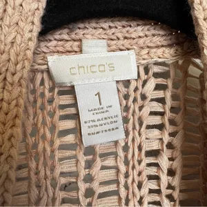 Chico's open knit petal pink feminine open front cardigan size 1 or US size Med thumbnail 4