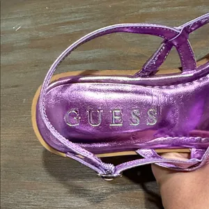 Guess Purple Metallic Logo‎ Sandals Size 6.5 | Y2K Square Toe Thong Flip Flops thumbnail 6