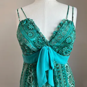 Y2K Love Tease Green Floral Geometric Print Front Bow Baby Doll Dress Size 5‎ thumbnail 4