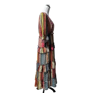 Ciebon Madelyn Puff Sleeve Tiered Maxi Dress M Pockets Boho Cottage Western thumbnail 9