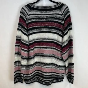VENUS Sweater Women's Medium Purple Black Oversized Striped Long Sleeve Pullover thumbnail 11