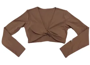 AOXJOX Deep V Twist Front Crop Yoga Top Brownie L NWOT thumbnail 1