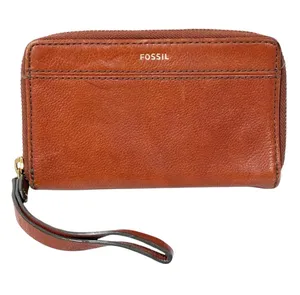 Fossil Brown Leather Full Zip Around Wristlet Wallet Multi Card thumbnail 1