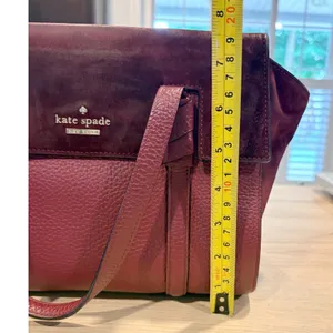 Kate Spade Burgundy Pebbled Leather and Suede Satchel Crossbody‎ Bag thumbnail 2